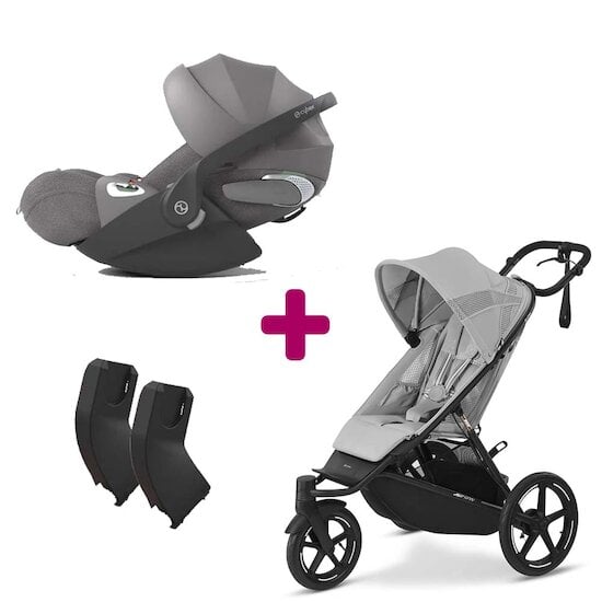 Cybex Pack Poussette duo Avi Spin Fog Grey + adaptateurs coque + coque Cloud T tissu plus Mirage Grey  