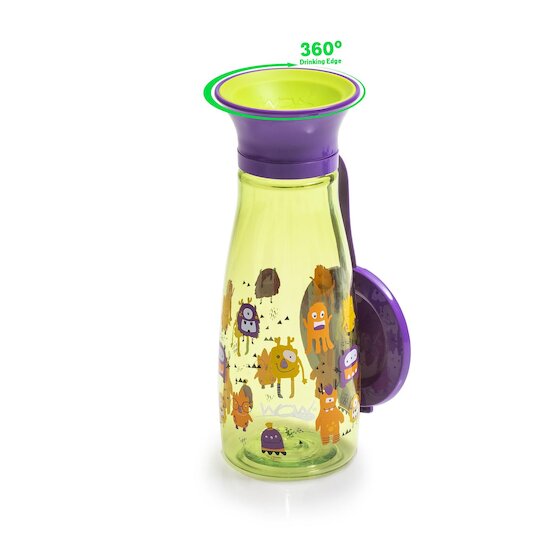 Wowcup Gourde  360 ° enfant avec couvercle Monstres  350 ml