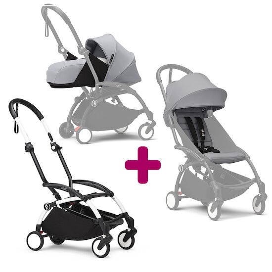 Stokke Pack Poussette duo chassis YOYO³ Blanc + pack 6+ YOYO³ Stone + pack nouveau-né YOYO³ Stone  