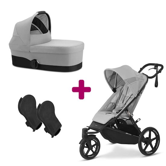 Cybex Pack Poussette duo Avi Spin Fog Grey + adaptateurs cot S + nacelle Cot S Fog Grey  