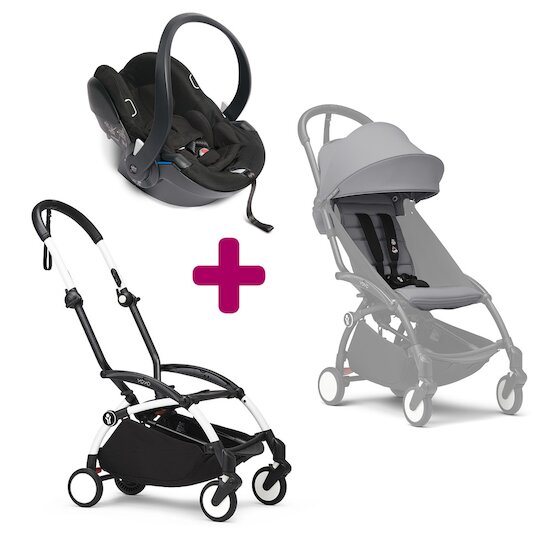 Stokke Pack Poussette Duo YOYO³ Chassis Blanc + pack 6+ YOYO³ Stone + coque Yoyo  