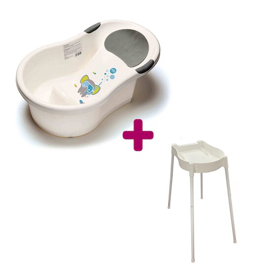 dBb Remond Pack Baignoire avec transat décor Elephant + petit support de baignoire pieds amovibles blanc avec tuyau  