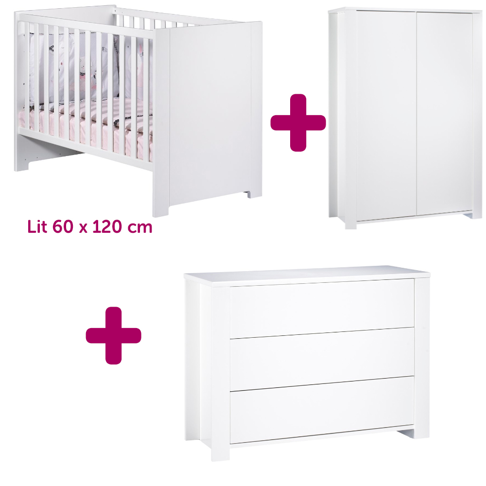 Chambre bébé trio lit 60x120+commode+armoire seventies blanc et bois de  Sauthon meubles sur allobébé