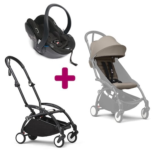 Stokke Pack Poussette Duo YOYO³ Chassis Noir + pack 6+ YOYO³ Taupe + coque Yoyo  