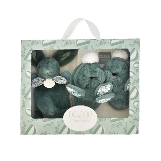 Doudou & Compagnie Coffret chaussons et doudou lapin Vert 