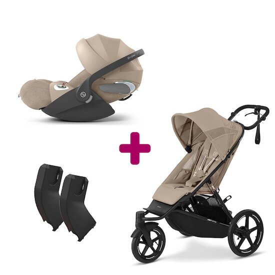 Cybex Pack Poussette duo Avi Spin Almond Beige + adaptateurs coque + coque Cloud T tissu plus Cozy Beige  