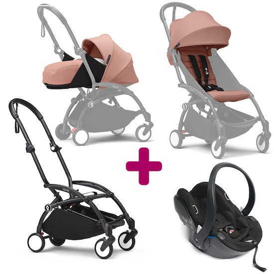 Stokke Pack Poussette trio chassis YOYO³ Noir + pack 6+ YOYO³ Ginger + pack nouveau-né YOYO³ Ginger + coque Yoyo  