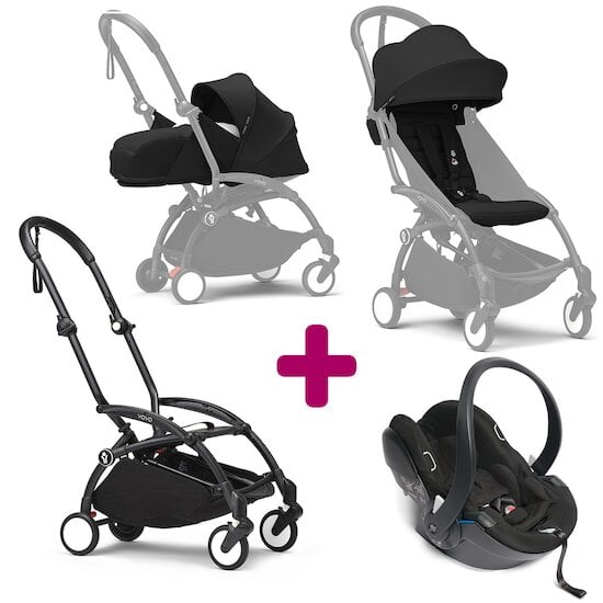 Stokke Pack Poussette trio chassis YOYO³ Noir + pack 6+ YOYO³ Noir + pack nouveau-né YOYO³ Noir + coque Yoyo  