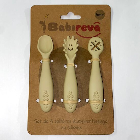 Babireva Set de 3 cuillères d'apprentissage en silicone Sable 