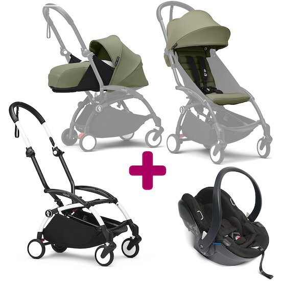 Stokke Pack Poussette trio chassis YOYO³ Blanc + pack 6+ YOYO³ Olive + pack nouveau-né YOYO³ Olive + coque Yoyo  