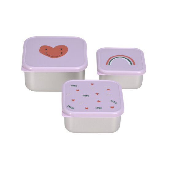 Lässig Lot de 3 petites boîtes à goûter inox Lavande 