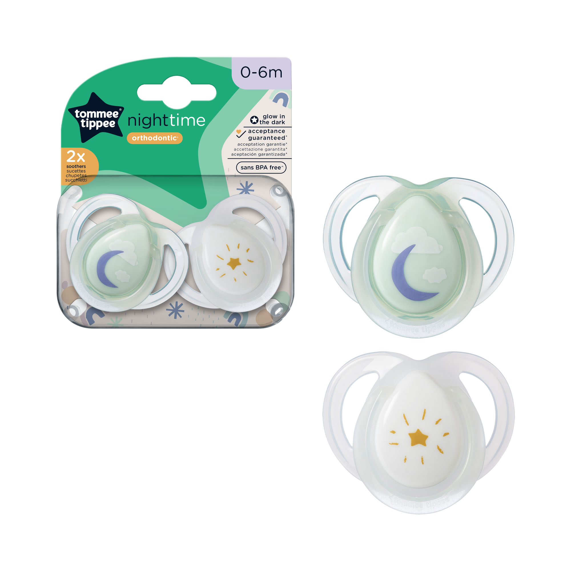 Sucette Tommee Tippee Closer to Nature Nuit Fluorescente 0-6m Lot de 2 -  Silicone - Rose