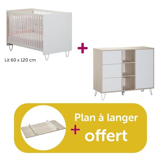 Sauthon Chambre Duo Happy : lit 60x120, commode, plan offert  