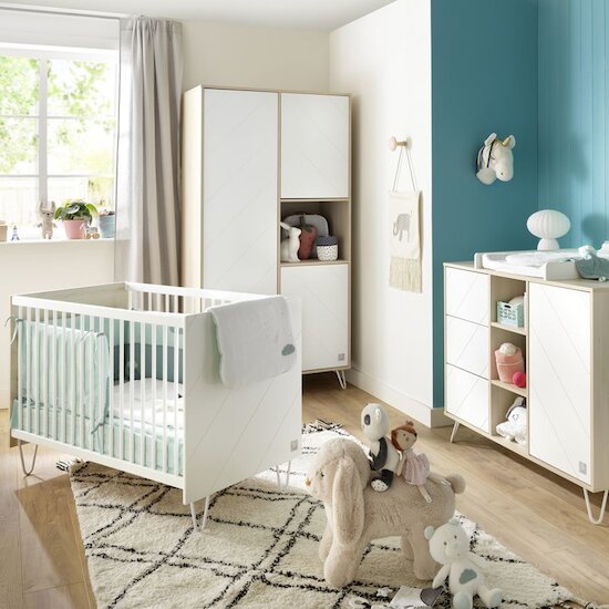 Chambre bébé complète Happy : lit 60x120, commode, armoire, Sauthon de  Sauthon