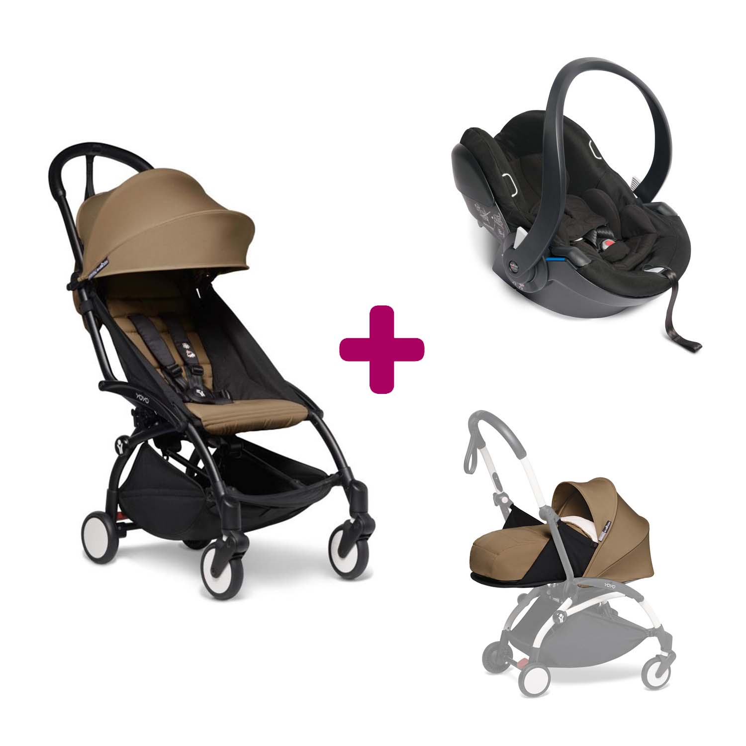 Poussette Trio YOYO² pack 0+ & 6+ + siège auto YOYO car seat by Besafe -  Châssis Noir - Toffee - Made in Bébé