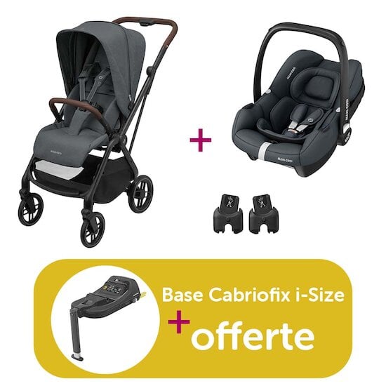 Maxi Cosi Poussette duo Leona 2 Twillic graphite + adaptateurs coque + coque cabriofix = base cabriofix offerte  