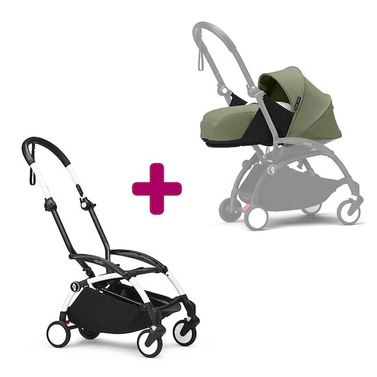 Stokke Pack chassis poussette YOYO³ Blanc + pack nouveau-né 0+ YOYO³ Olive  