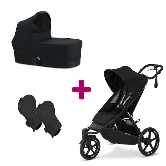 Cybex Pack Poussette duo Avi Spin Moon Black + adaptateurs cot S + nacelle Cot S Magic Black  