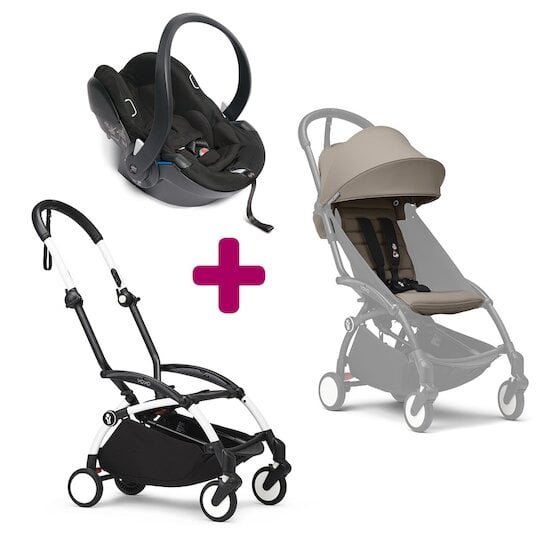 Stokke Pack Poussette Duo YOYO³ Chassis Blanc + pack 6+ YOYO³ Taupe + coque Yoyo  