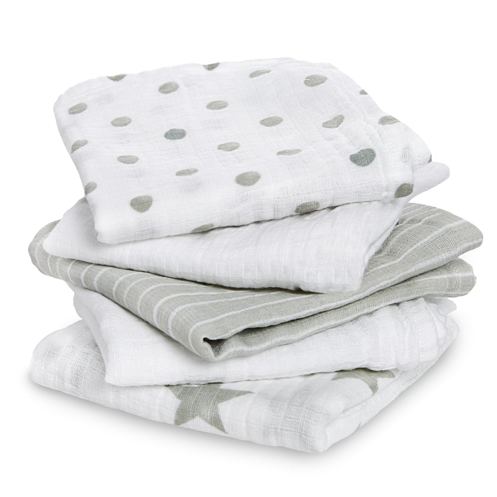 5 musy-langes en mousseline de coton Essentials GRIS Aden et Anais