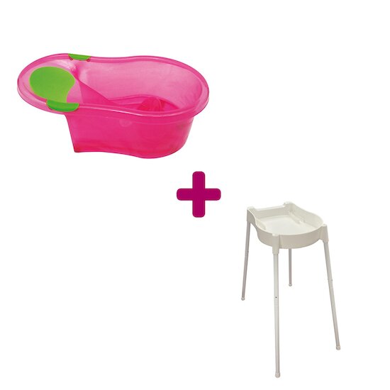 dBb Remond Pack Baignoire avec transat rose translucide + petit support de baignoire pieds amovibles blanc avec tuyau  