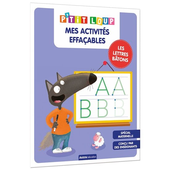 Auzou Mes activités effaçables P'tit Loup - lettres bâtons  Multicolore 