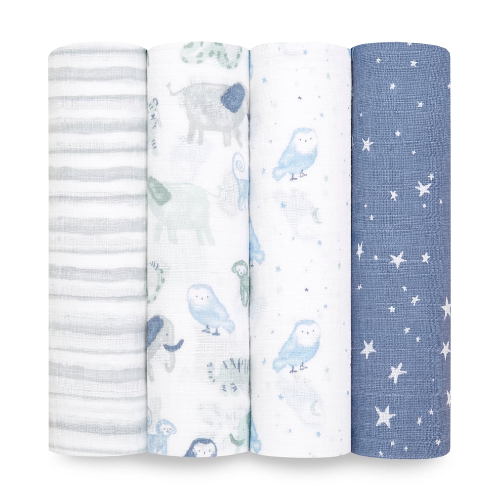 4 langes en mousseline de coton Essentials BLEU Aden et Anais