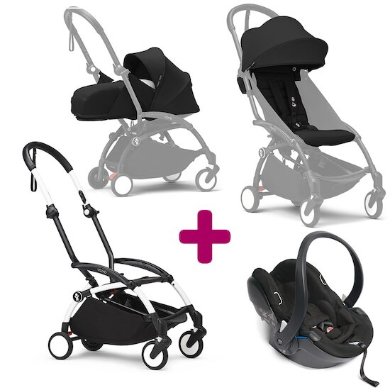 Stokke Pack Poussette trio chassis YOYO³ Blanc + pack 6+ YOYO³ Noir + pack nouveau-né YOYO³ Noir + coque Yoyo  