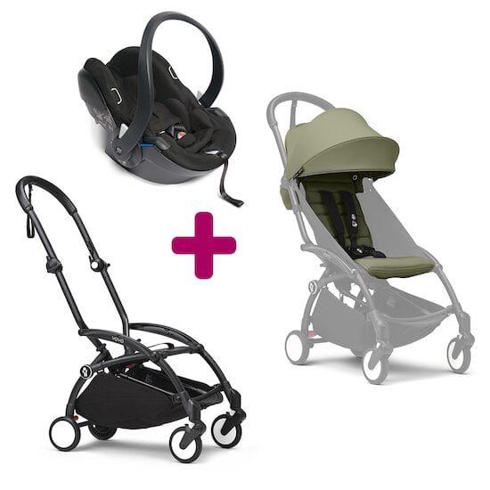 Stokke Pack Poussette Duo YOYO³ Chassis Noir + pack 6+ YOYO³ Olive + coque Yoyo  