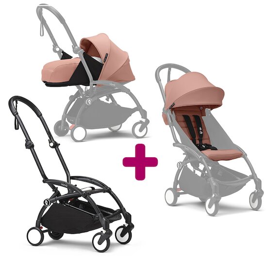 Stokke Pack Poussette duo chassis YOYO³ Noir + pack 6+ YOYO³ Ginger + pack nouveau-né YOYO³ Ginger  