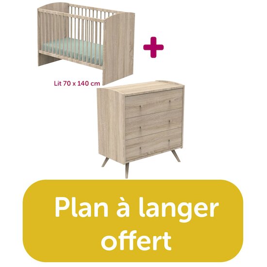 Chambre DUO Lit 70x140 Commode ACCESS Bois Plan à langer OFFERT SAUTHON,  Vente en ligne de Lit + commode