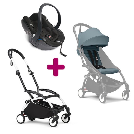 Stokke Pack Poussette Duo YOYO³ Chassis Blanc + pack 6+ YOYO³ Aqua + coque Yoyo  