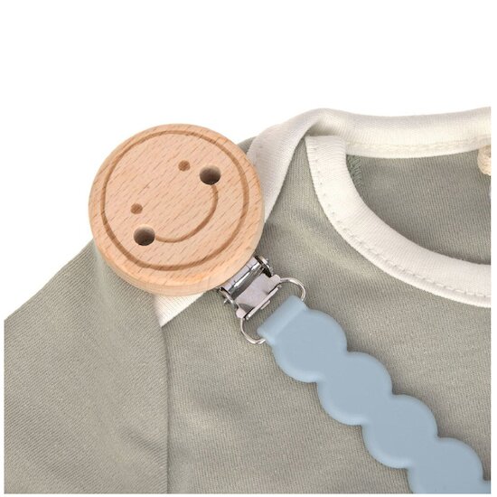 Lässig Attache sucette Bois/Silicone Tiny Smile Bleu poudré 