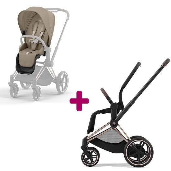 Cybex Pack Poussette Chassis ePriam Rosegold + Siege Priam Cozy Beige  