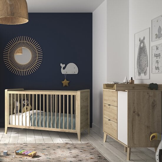 MARSELL Ensemble commode à langer + lit bébé 140X70 + tiroir - Literie et  meubles chambre bébé - Puériculture - Enfants, jouets et jeux