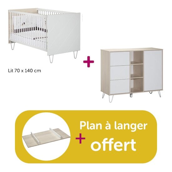 Sauthon Chambre Duo Happy : lit 70x140, commode, plan offert  