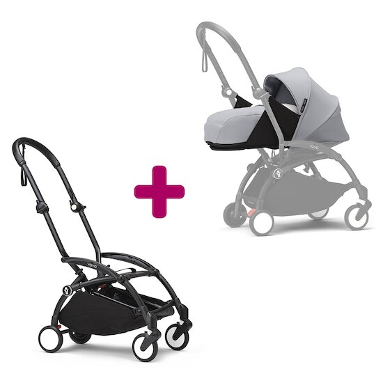 Stokke Pack chassis poussette YOYO³ Noir + pack nouveau-né 0+ YOYO³ Stone  