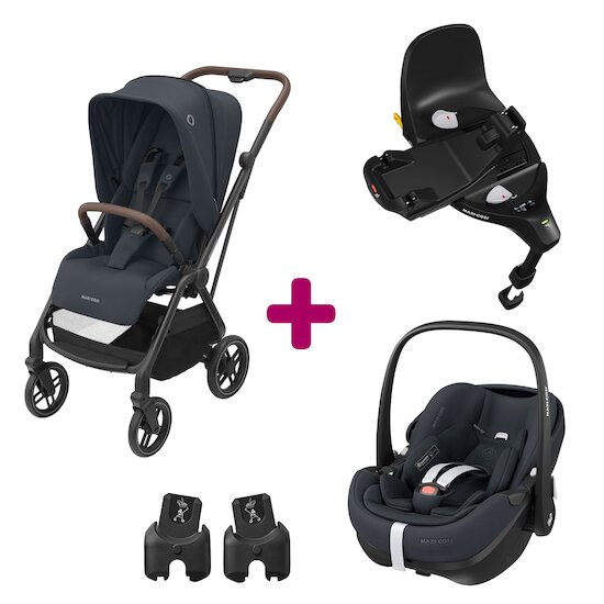 Maxi Cosi Pack poussette duo Léona 2 + pebble 360 pro 2 essential graphite + base familyfix 360 pro  