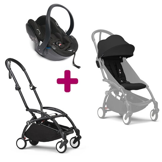 Stokke Pack Poussette Duo YOYO³ Chassis Noir + pack 6+ YOYO³ Noir + coque Yoyo  