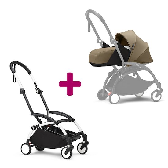 Stokke Pack chassis poussette YOYO³ Blanc + pack nouveau-né 0+ YOYO³ Toffee  