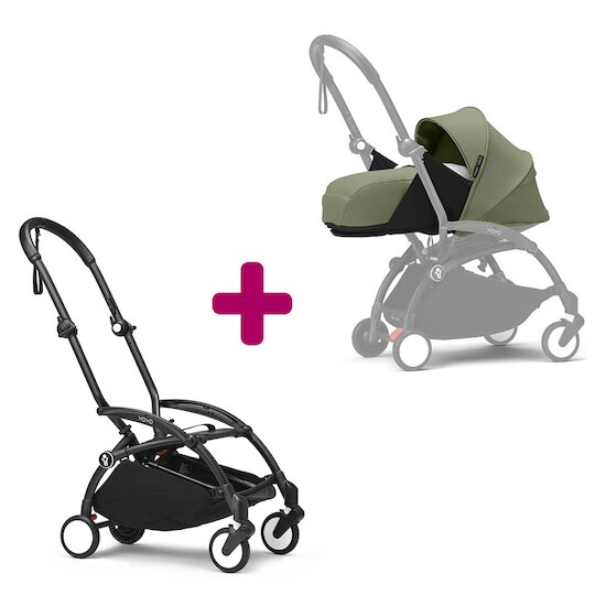 Stokke Pack chassis poussette YOYO³ Noir + pack nouveau-né 0+ YOYO³ Olive  