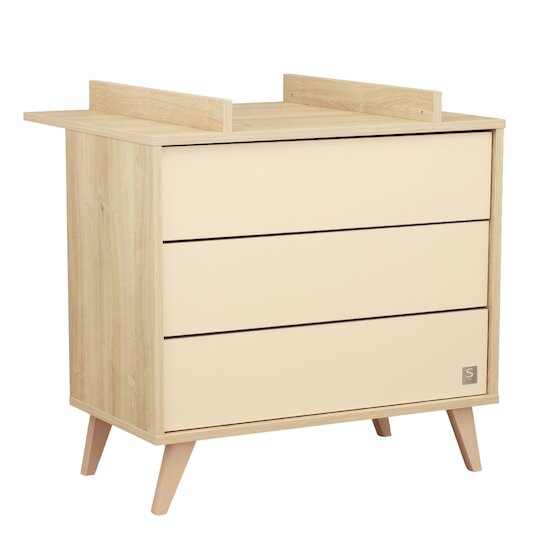 Sauthon Commode 3 tiroirs Mélinée Chêne Sépia/Crème/Hêtre Vernis  