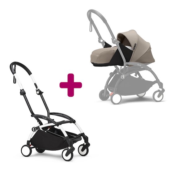 Stokke Pack chassis poussette YOYO³ Blanc + pack nouveau-né 0+ YOYO³ Taupe  