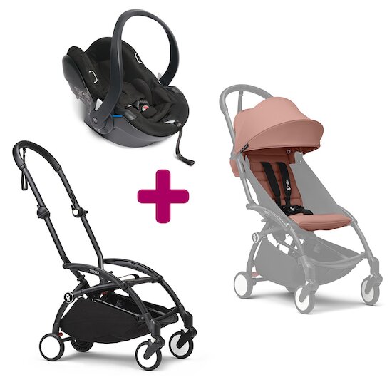 Stokke Pack Poussette Duo YOYO³ Chassis Noir + pack 6+ YOYO³ Ginger + coque Yoyo  