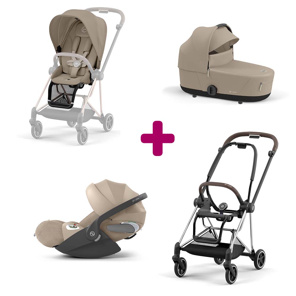 Pack Poussette Trio Poussette Mios chrome brown 2022 siege Mios Cozy Beige coque Cloud T i size Cozy Beige Nacelle Luxe Mios Cozy Beige Cybex