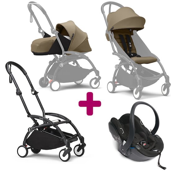 Stokke Pack Poussette trio chassis YOYO³ Noir + pack 6+ YOYO³ Toffee + pack nouveau-né YOYO³ Toffee + coque Yoyo  