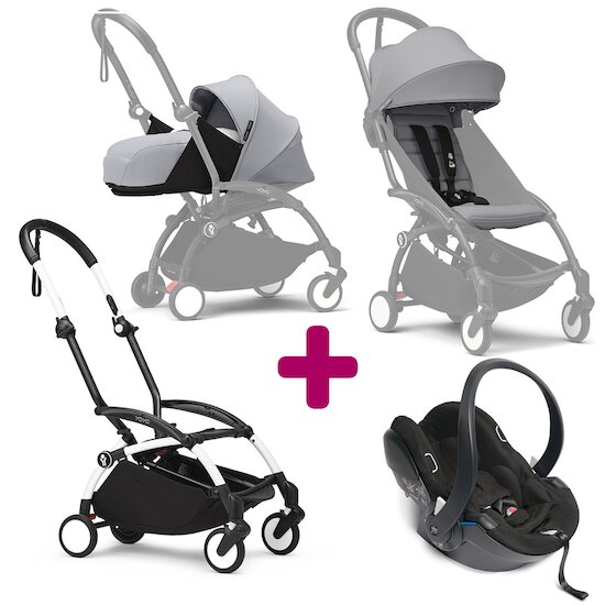 Stokke Pack Poussette trio chassis YOYO³ Blanc + pack 6+ YOYO³ Stone + pack nouveau-né YOYO³ Stone + coque Yoyo  