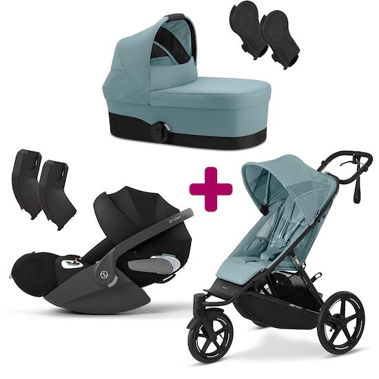 Cybex Pack Poussette trio Avi Spin Stormy Blue + adaptateurs coque + adaptateur nacelle Cot S + coque Cloud T Sepia Black + Nacelle Cot S Stormy Blue  