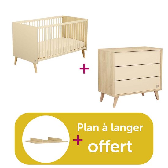 Sauthon Chambre Duo Mélinée : Chambre Duo Mélinée : Lit Little big bed Mélinée, Commode 3 tiroirs Mélinée, Plan à langer offert   