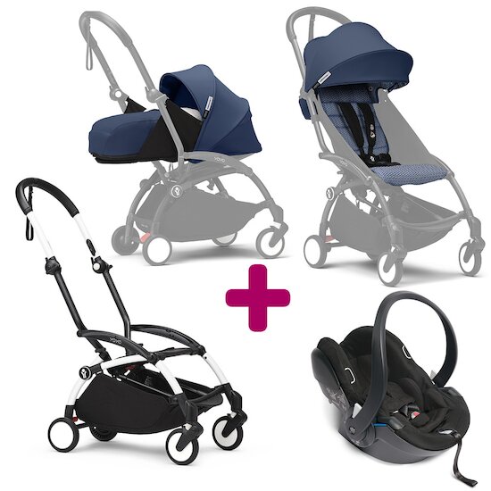 Stokke Pack Poussette trio chassis YOYO³ Blanc + pack 6+ YOYO³ Bleu Air France + pack nouveau-né YOYO³ Air France + coque Yoyo  